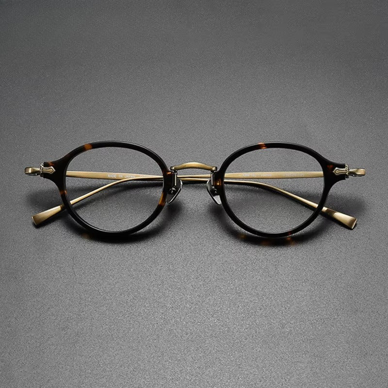 
Montura de gafas ópticas redondas retro pequeñas de acetato y titanio ultraligeras