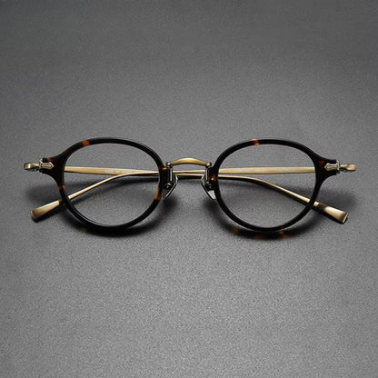 
Montura de gafas ópticas redondas retro pequeñas de acetato y titanio ultraligeras