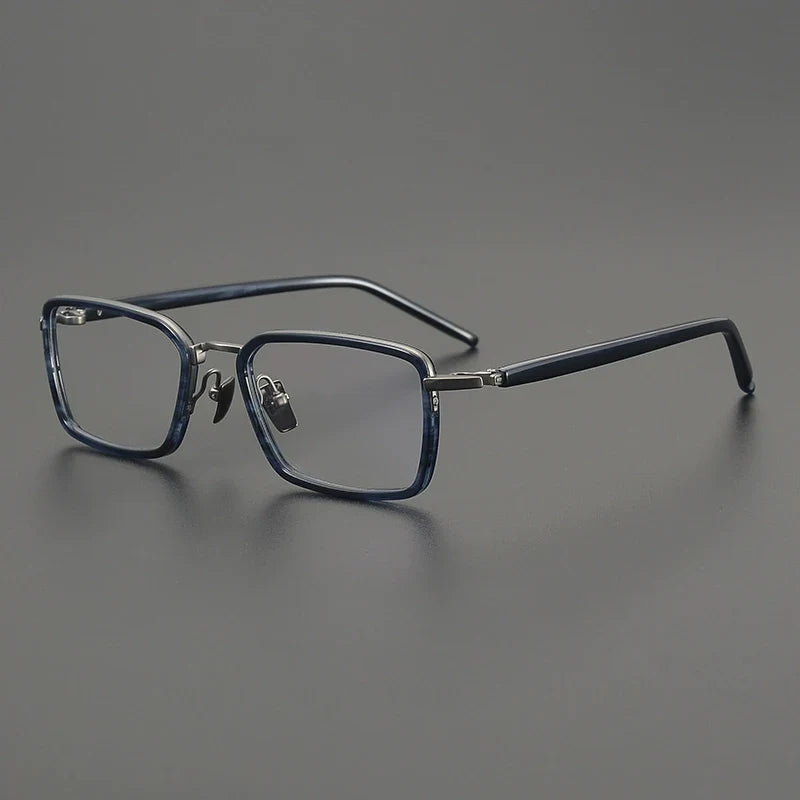 
Montura cuadrada estilo browline de acetato y titanio - Azul