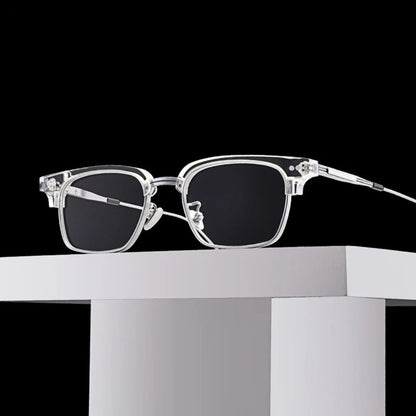 
Montura cuadrada de acetato transparente con medio aro - Imagen 8