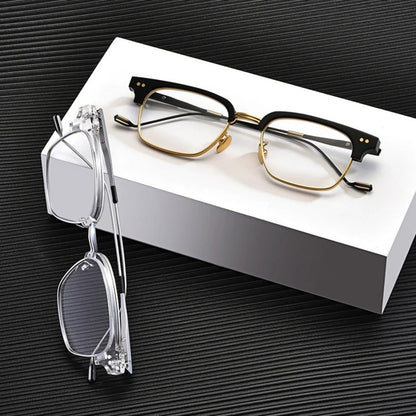 
Montura cuadrada de acetato transparente con medio aro - Imagen 10