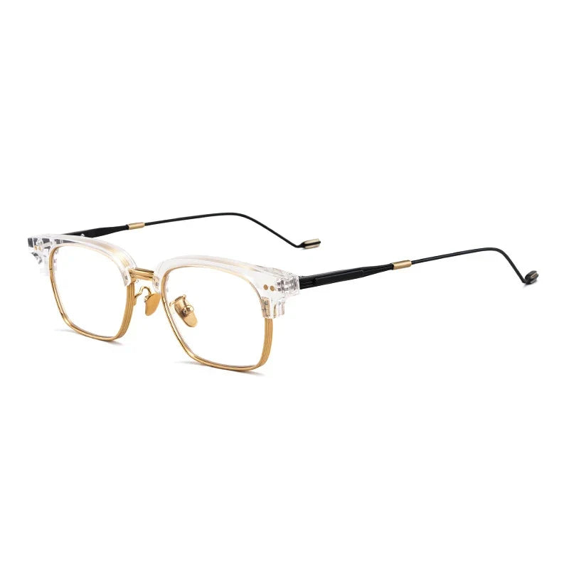
Montura cuadrada de acetato transparente con medio aro