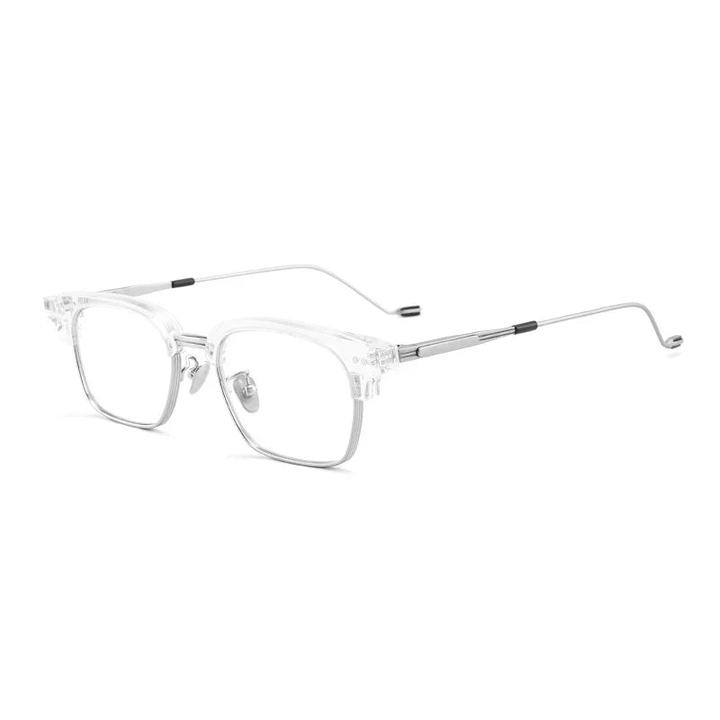 
Montura cuadrada de acetato transparente con medio aro