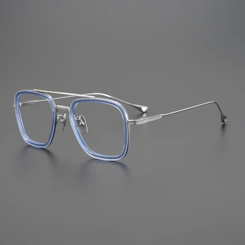 
Montura de acetato y titanio cuadrada y gruesa - Azul