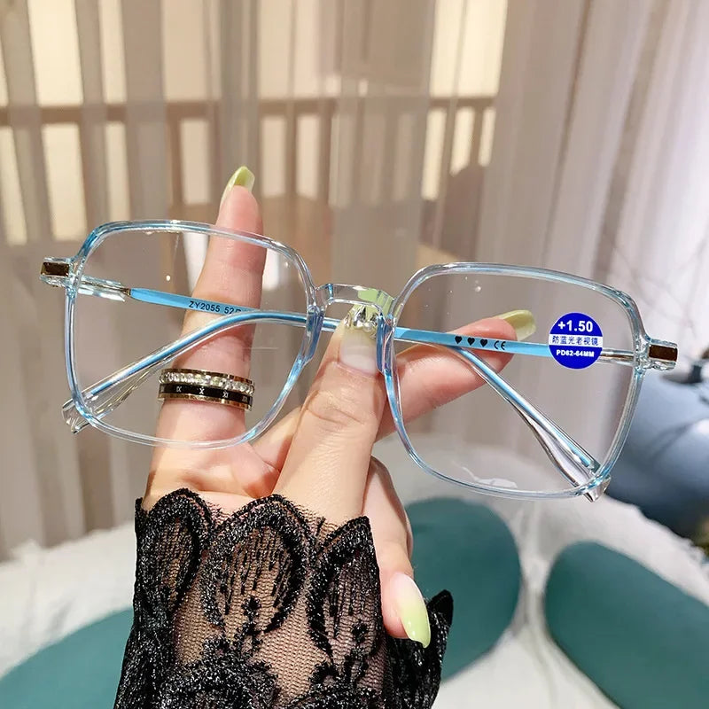 
Gafas de lectura cuadradas de plástico extragrandes con filtro de luz azul - Azul