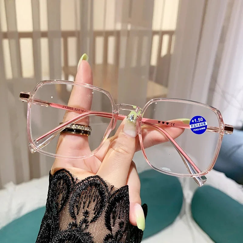 
Gafas de lectura cuadradas de plástico extragrandes con filtro de luz azul - Rosa