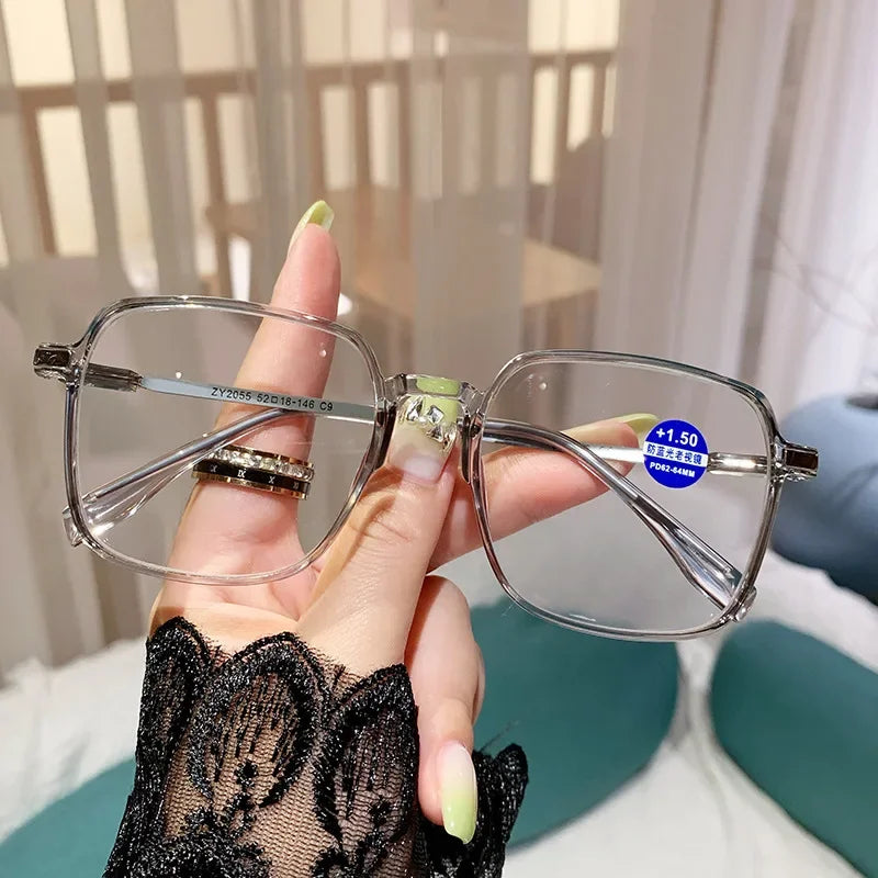 
Gafas de lectura cuadradas de plástico extragrandes con filtro de luz azul - Gris