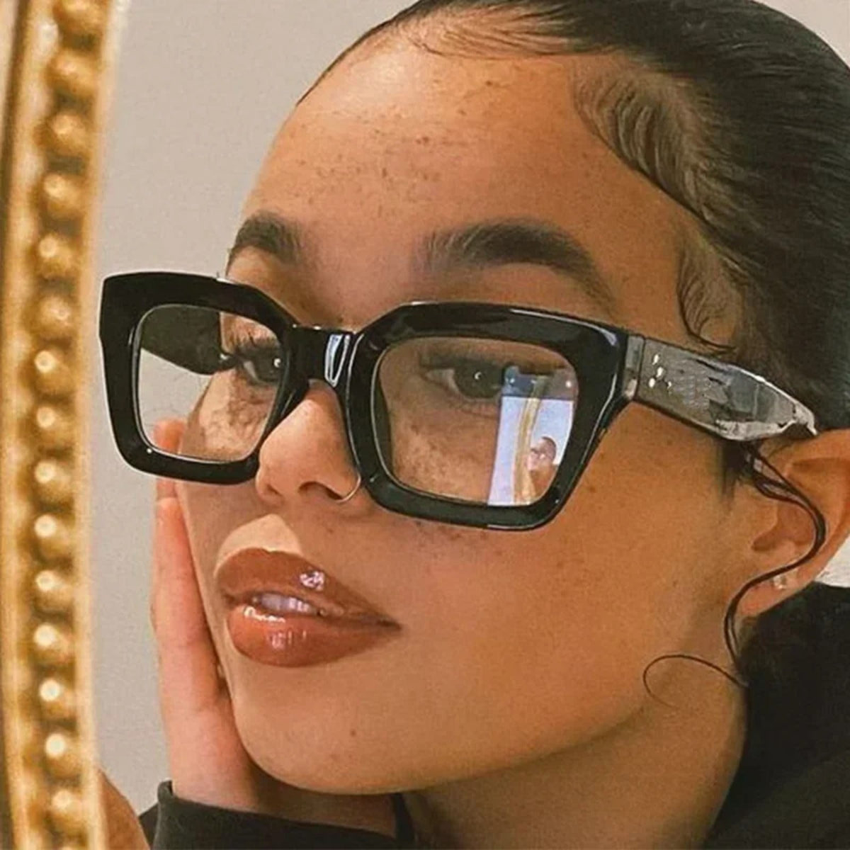 
Gafas de lectura cuadradas de titanio y plástico con filtro de luz azul