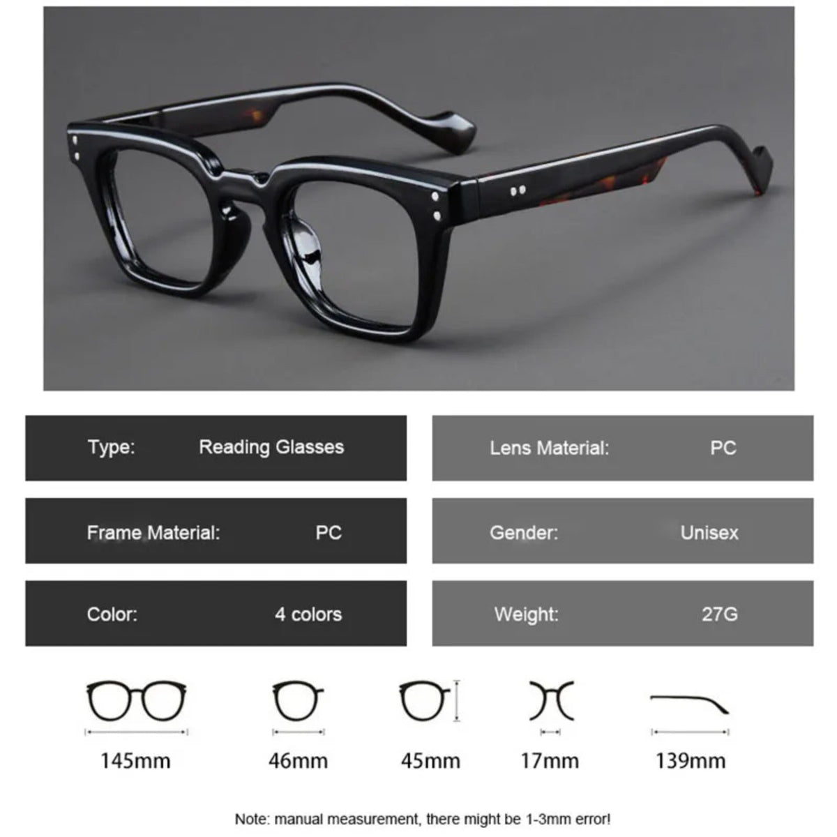 
Gafas cuadradas negras de plástico - Imagen 5