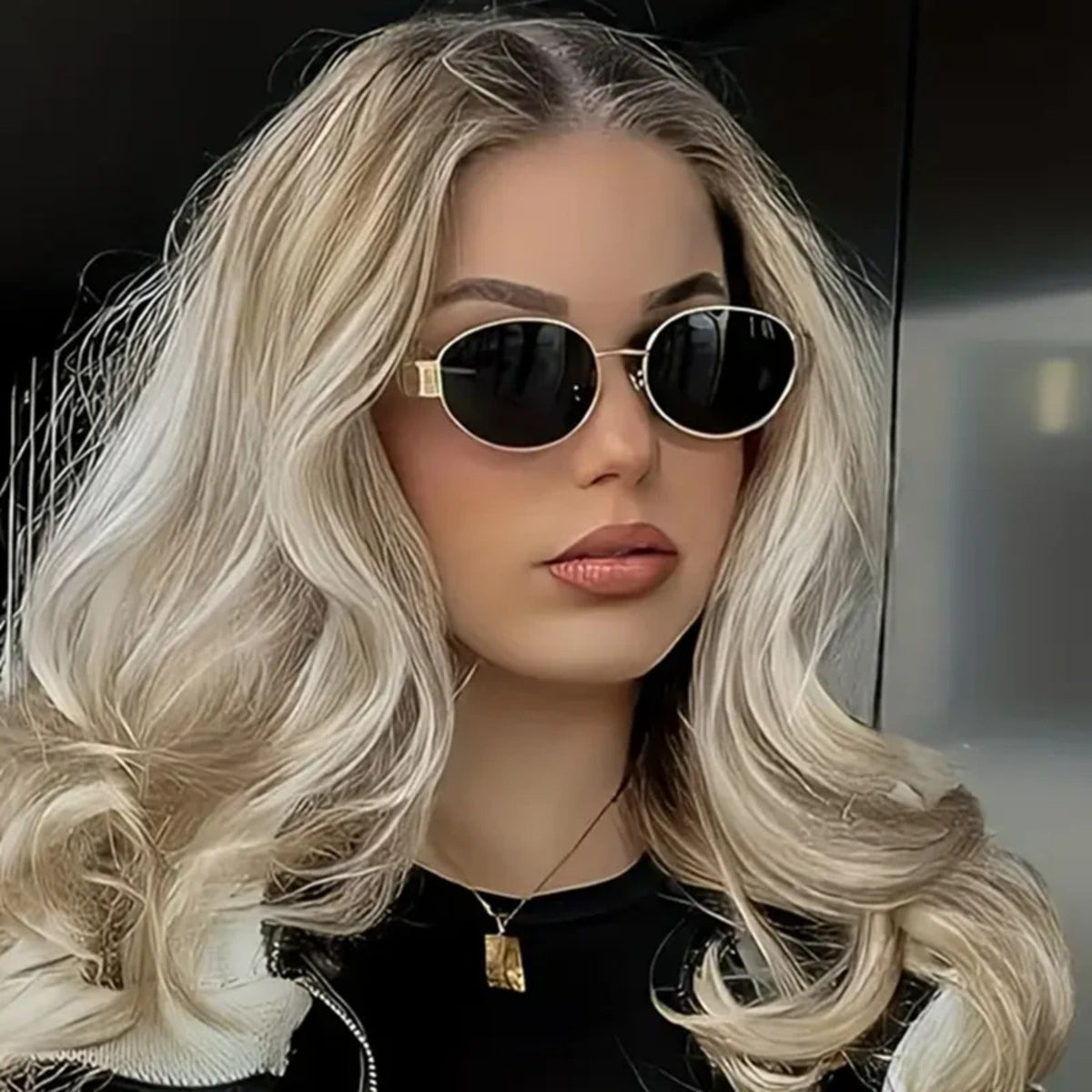 
Gafas de sol ovaladas de aleación dorada con protección UV400