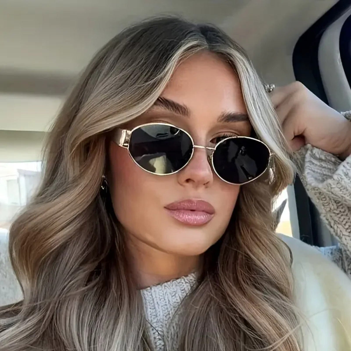 
Gafas de sol ovaladas de aleación dorada con protección UV400 - Imagen 10