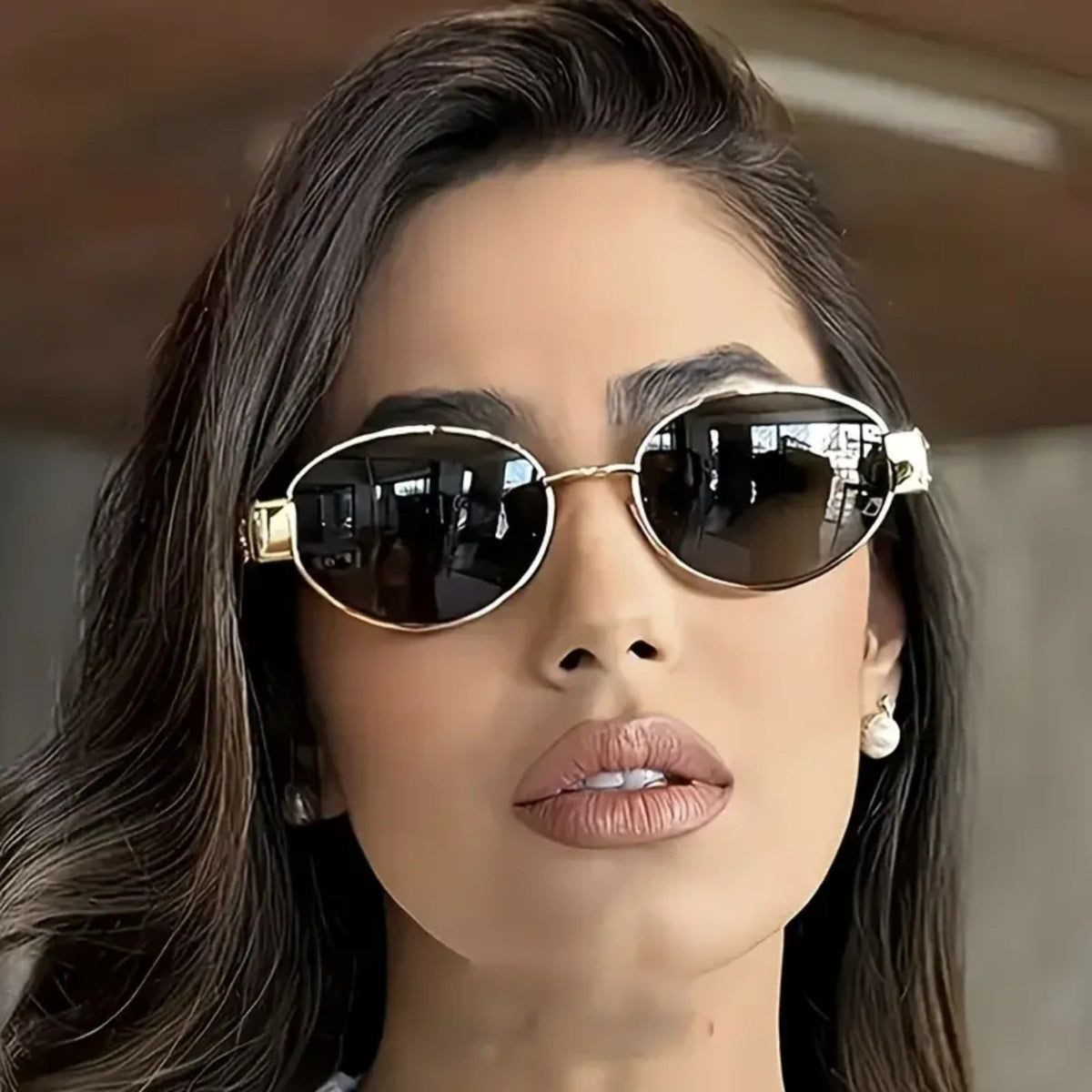 
Gafas de sol ovaladas de aleación dorada con protección UV400