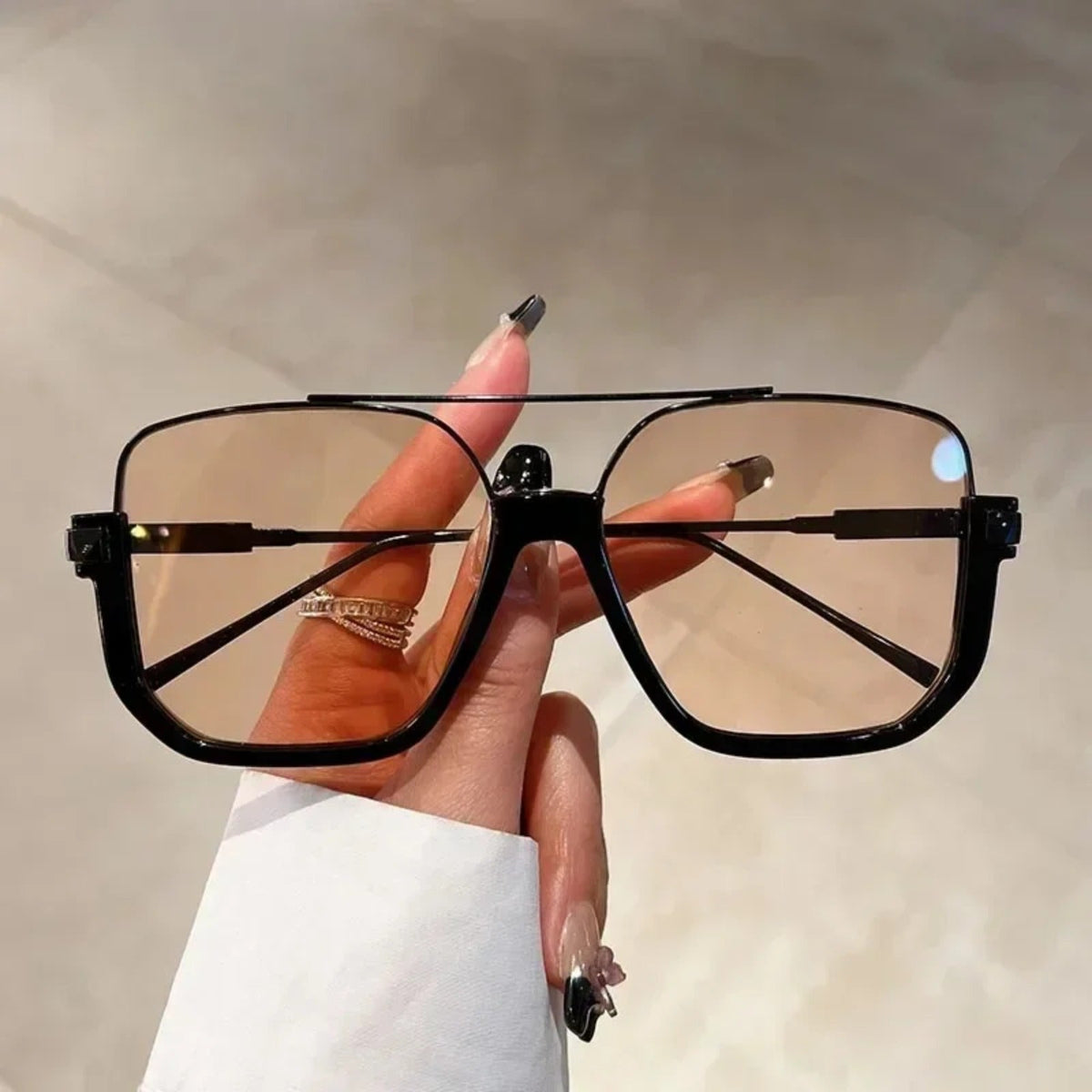 
Gafas de sol cuadradas oversize con montura de aleación y protección UV400 - Ámbar