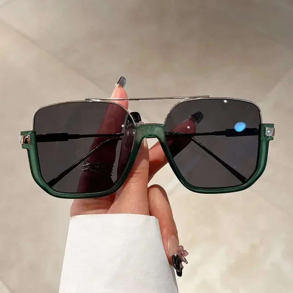
Gafas de sol cuadradas oversize con montura de aleación y protección UV400 - Verde oliva