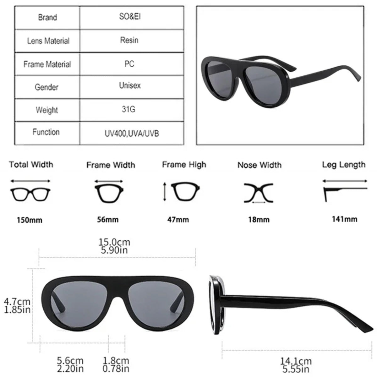 
Gafas de sol tipo Candy de policarbonato con protección UV400