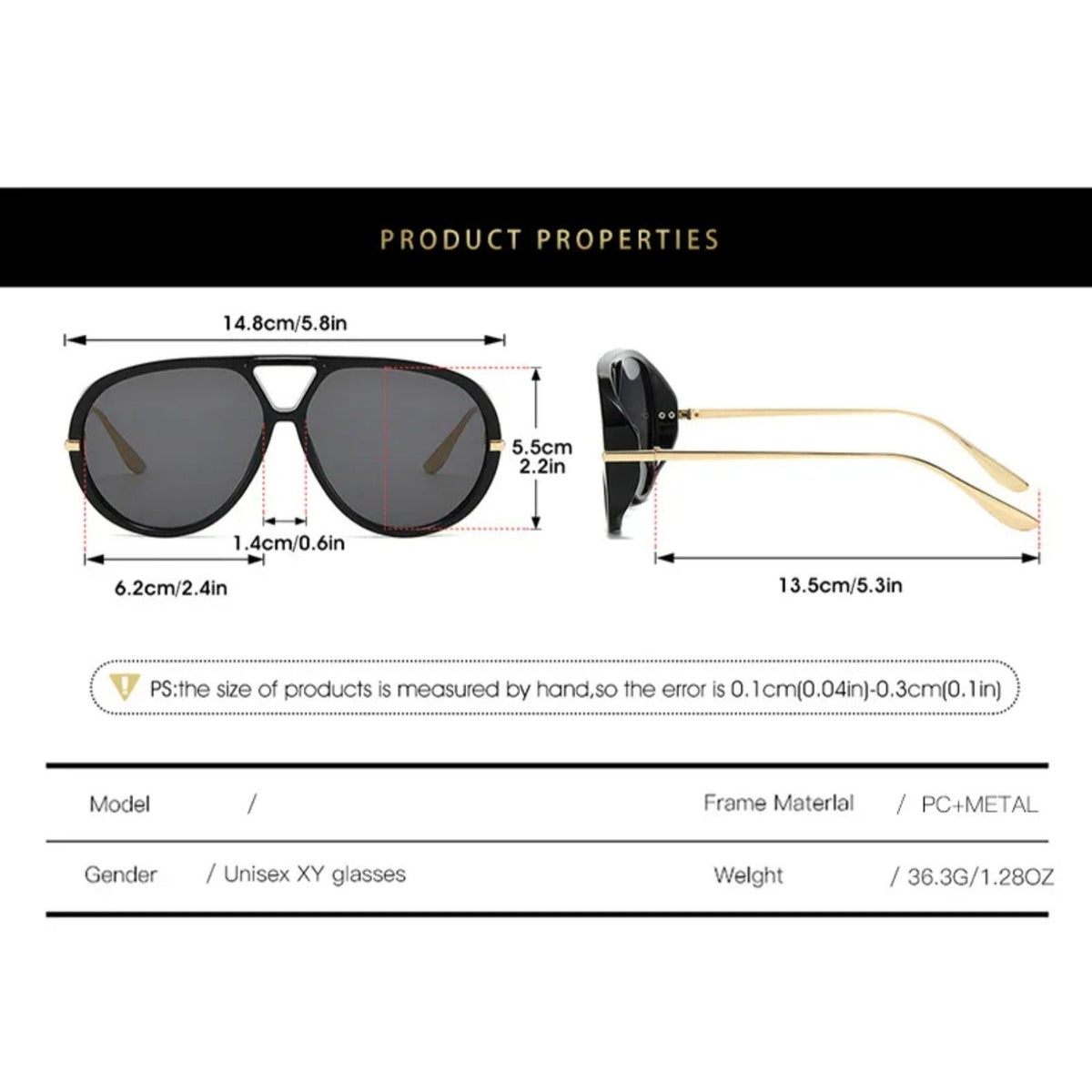 
Gafas de sol de aleación con doble puente extragrande y lentes degradadas con protección UV400