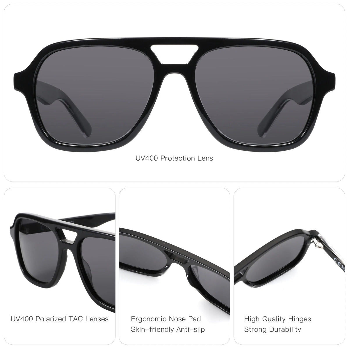 
Gafas de sol tipo piloto de acetato carey polarizadas con protección UV400 - Imagen 7