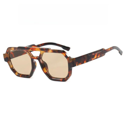 
Gafas de sol de polígono con doble puente de tortuga de plástico UV400 - Imagen 2
