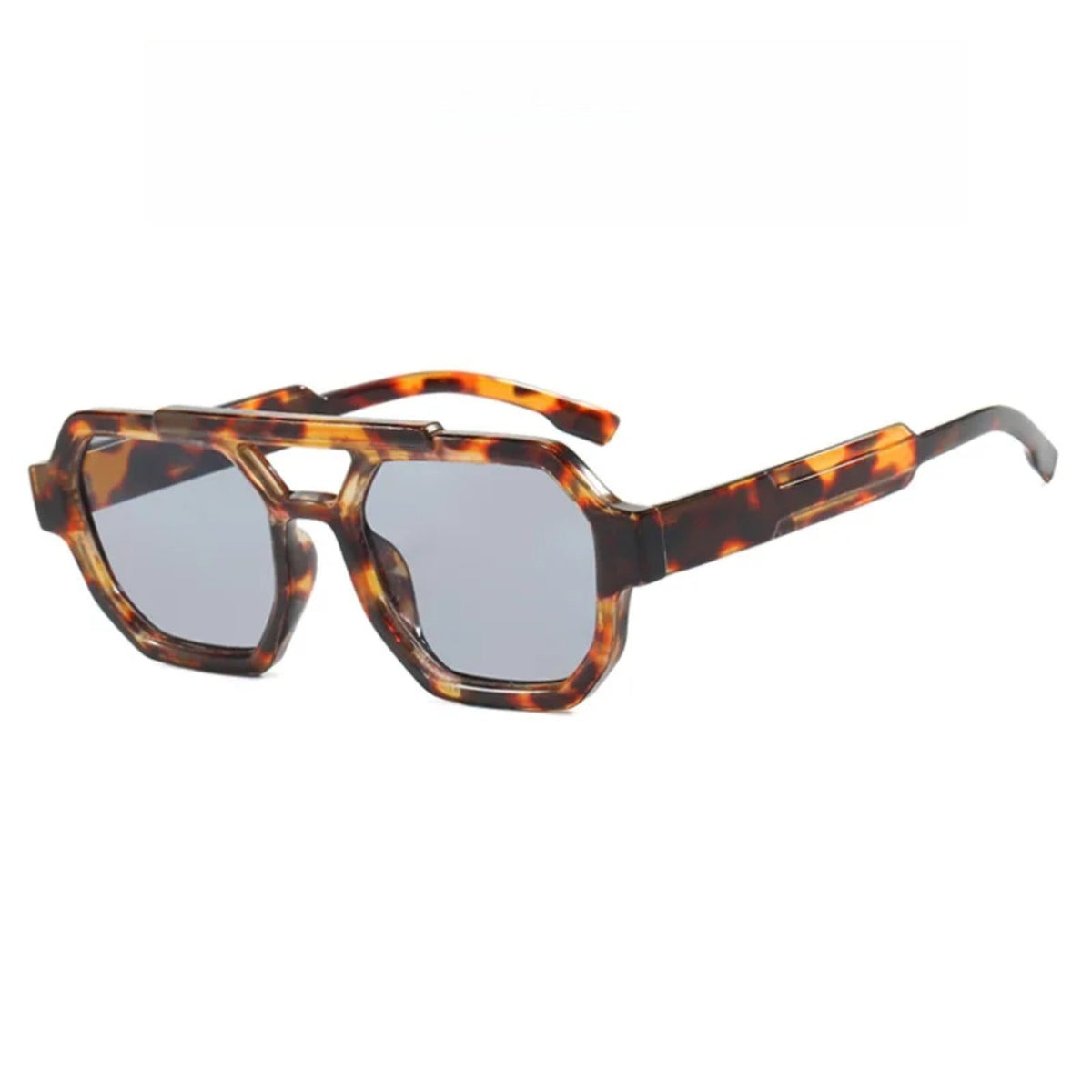 
Gafas de sol de polígono con doble puente de tortuga de plástico UV400