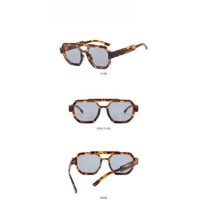
Gafas de sol de polígono con doble puente de tortuga de plástico UV400 - Imagen 7