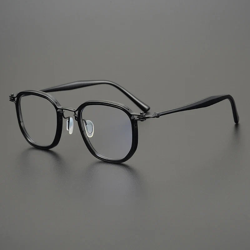 
Gafas cuadradas de acetato y titanio estilo patchwork - Negro