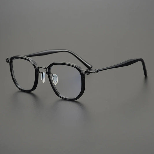 Gafas cuadradas de acetato y titanio estilo patchwork