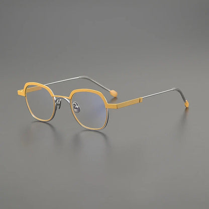 
Gafas geométricas de titanio color mostaza