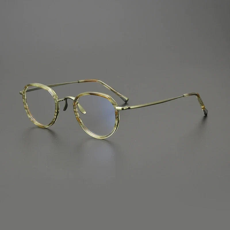 
Gafas redondas de titanio color oliva cristal