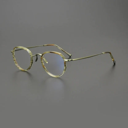 
Gafas redondas de titanio color oliva cristal