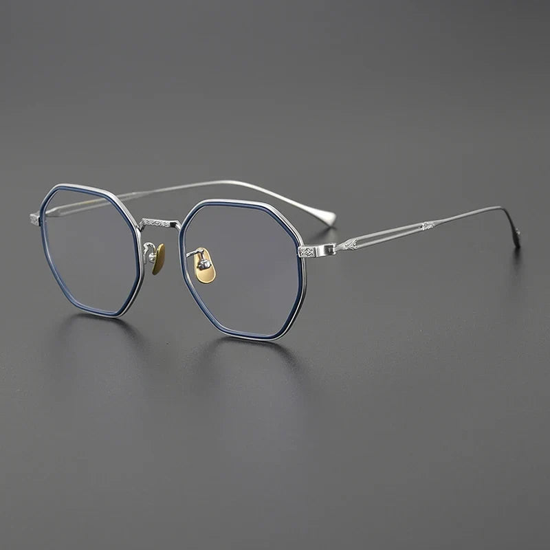 
Gafas geométricas de titanio azul japonés