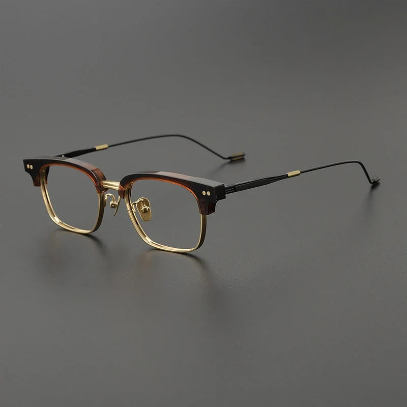 
Gafas cuadradas estilo browline de acetato y titanio coreano - Carey dorado
