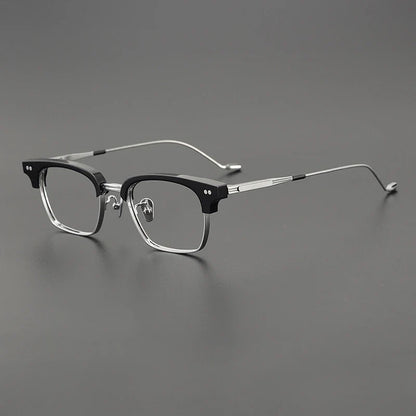 
Gafas cuadradas estilo browline de acetato y titanio coreano - Imagen 4