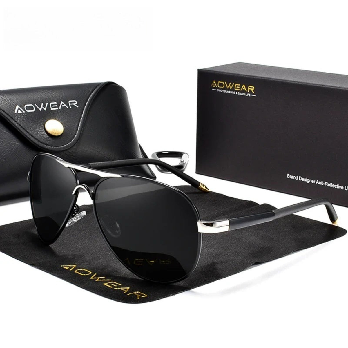 
Gafas de sol polarizadas de aleación estilo piloto con protección UV400 - Negro