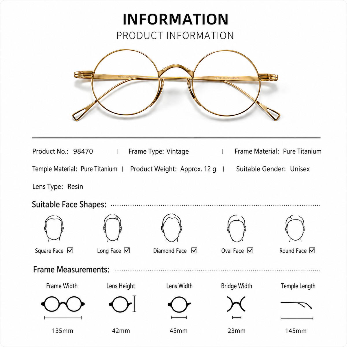 
Montura redonda de titanio de estilo retro para gafas graduadas - Imagen 8