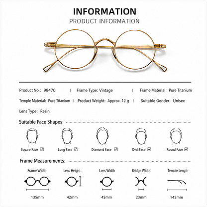 
Montura redonda de titanio de estilo retro para gafas graduadas - Imagen 8