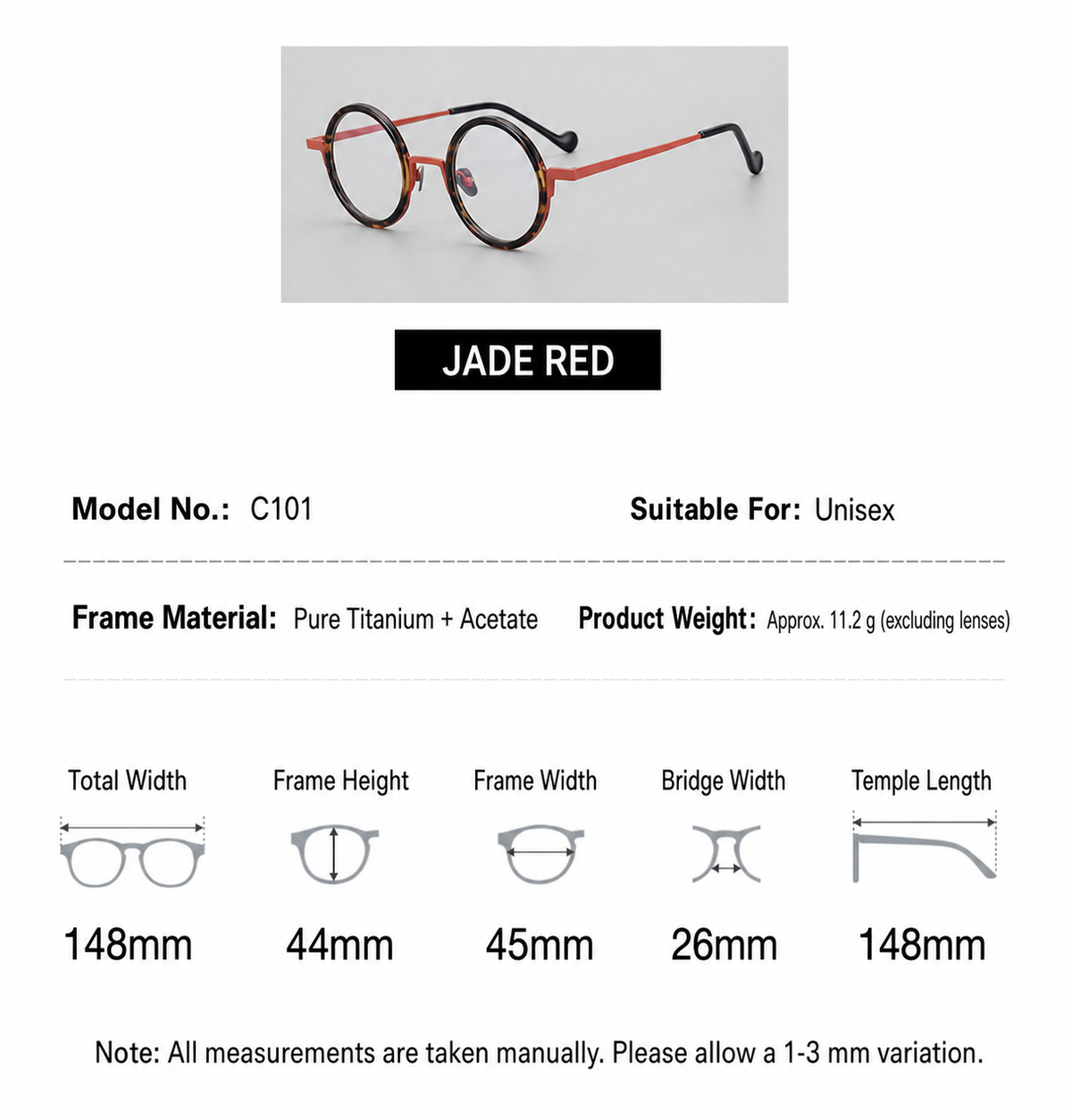 
Gafas redondas de titanio ámbar - Imagen 7