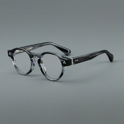 
Monturas de gafas vintage redondas de acetato con puente de cerradura y varillas anchas - Imagen 2