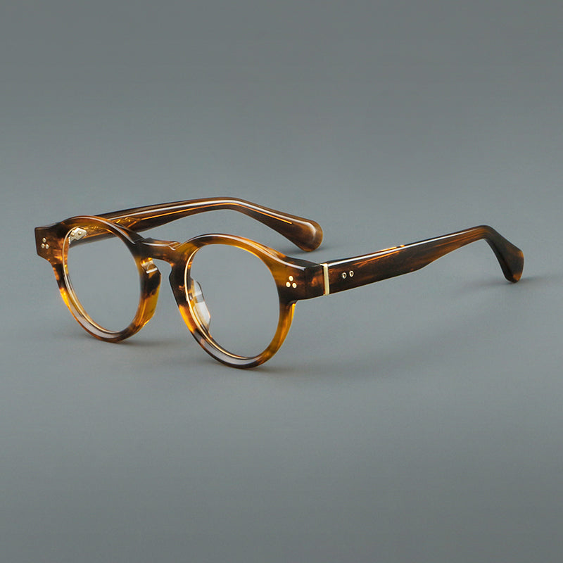 
Monturas de gafas vintage redondas de acetato con puente de cerradura y varillas anchas - Carey