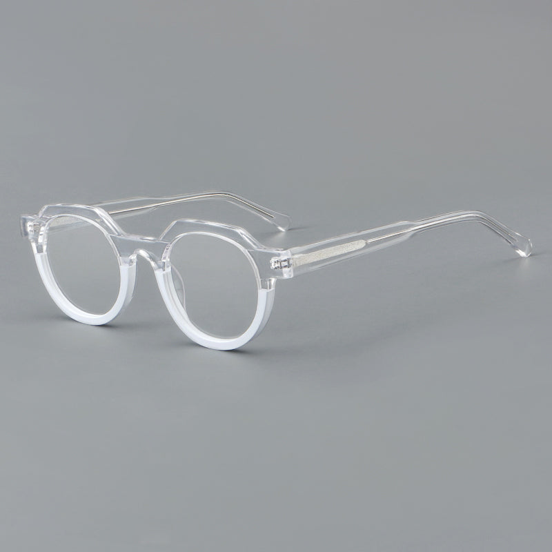 
Monturas de gafas geométricas tipo browline de acetato con lentes redondeadas y borde superior angular - Transparente