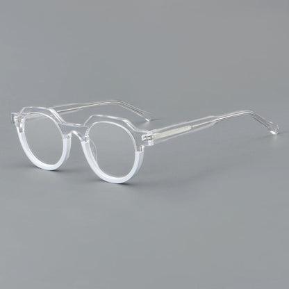 
Monturas de gafas geométricas tipo browline de acetato con lentes redondeadas y borde superior angular