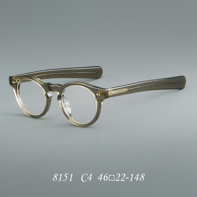 
Monturas de gafas redondas de acetato con aros gruesos y varillas anchas rectas - Verde oliva translúcido