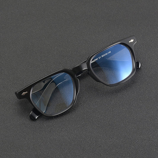 Monturas de gafas retro rectangulares de acetato con esquinas redondeadas y detalles de remaches