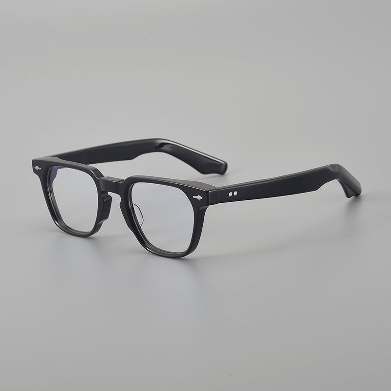 
Monturas de gafas retro rectangulares de acetato con esquinas redondeadas y detalles de remaches