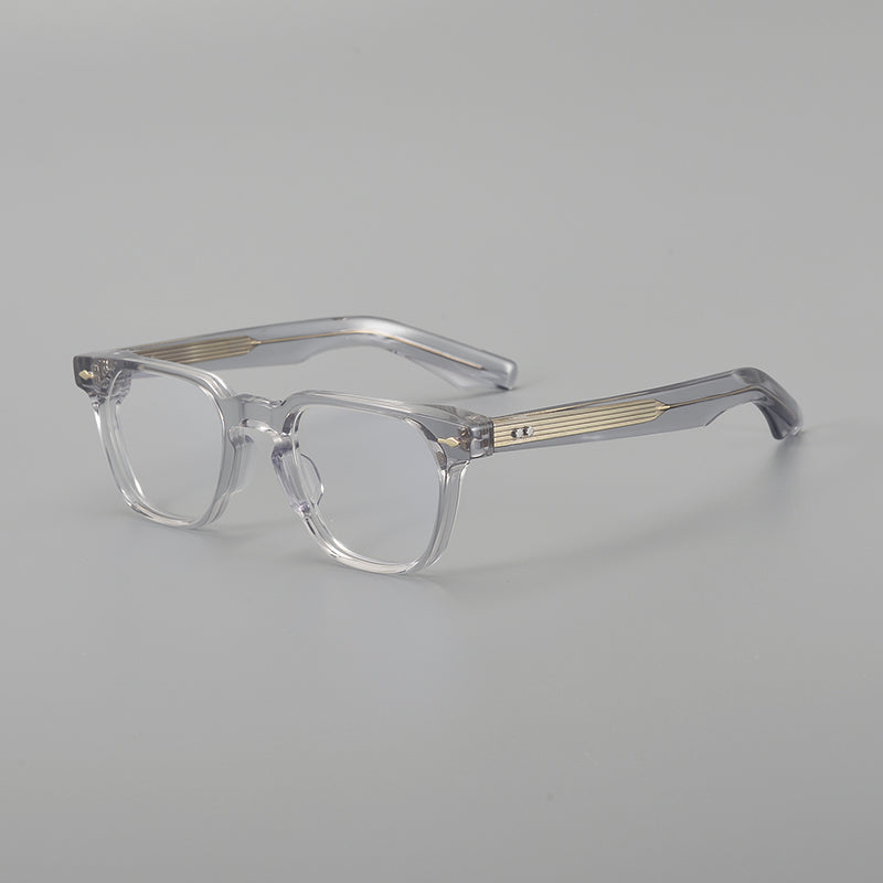 
Monturas de gafas retro rectangulares de acetato con esquinas redondeadas y detalles de remaches - Gris Translúcido