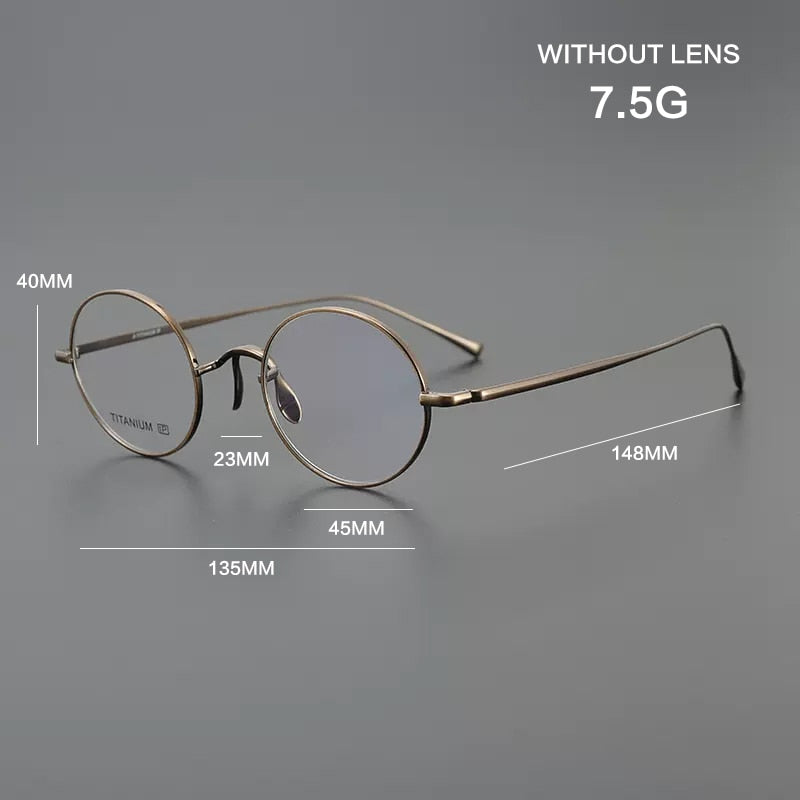 
Monturas de gafas redondas de titanio con aros de alambre fino y varillas metálicas delgadas