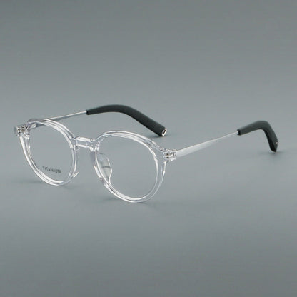 
Monturas de gafas redondas de aleación de titanio con borde superior esculpido y puente metálico - Imagen 6