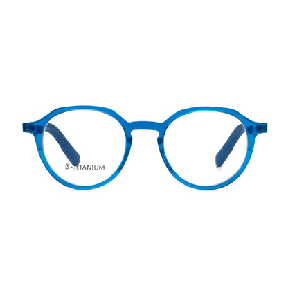 
Monturas de gafas redondas de aleación de titanio con borde superior esculpido y puente metálico - Imagen 9
