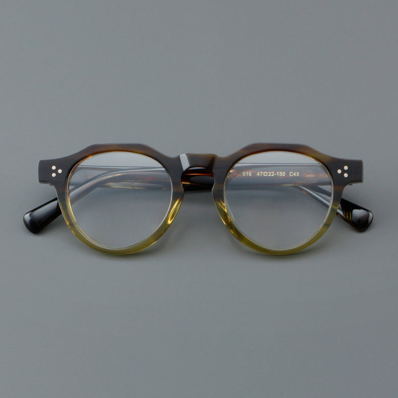 
Monturas de gafas redondas retro de acetato con puente de cerradura elevado y remaches en las esquinas - Imagen 3
