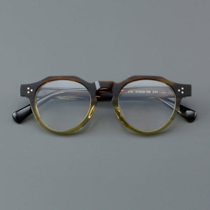 
Monturas de gafas redondas retro de acetato con puente de cerradura elevado y remaches en las esquinas - Imagen 3