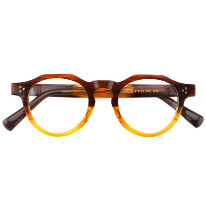 
Monturas de gafas redondas retro de acetato con puente de cerradura elevado y remaches en las esquinas - Imagen 7